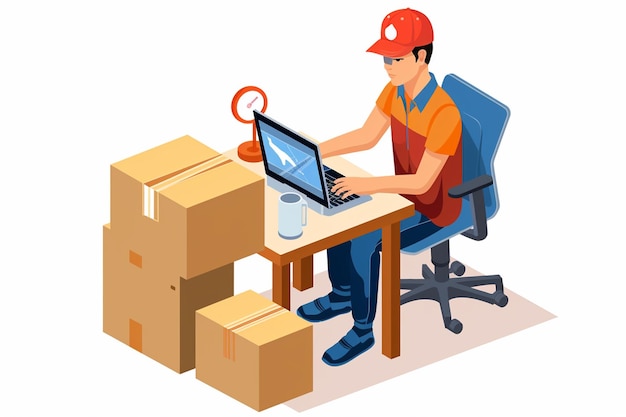 Isometric Art of Delivery Man Sitting