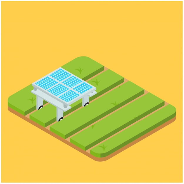 Isometric automation smart farming on the field, vector illustration