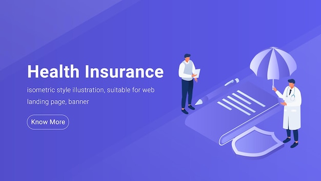 Vector isometric banner template for health insurance