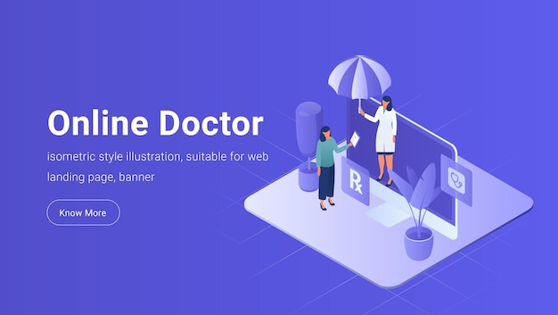 Isometric Banner Template for Online Medical Service