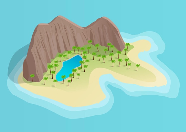 Isometric beautiful island with mountain