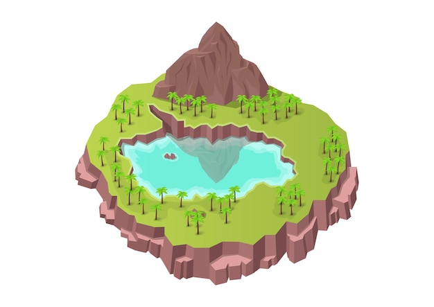 Isometric beautiful mountains with lake