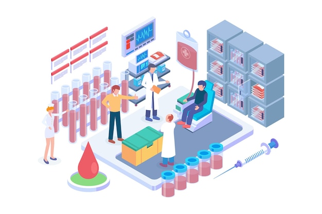 Isometric blood bank vector concept