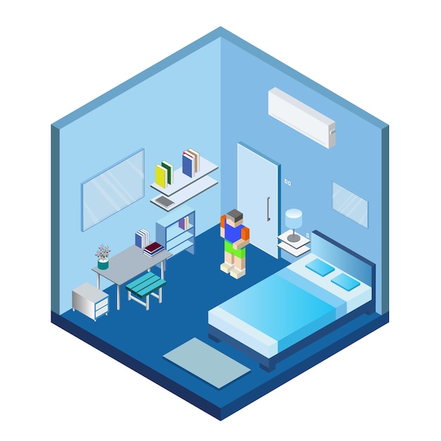 Isometric blue bedroom