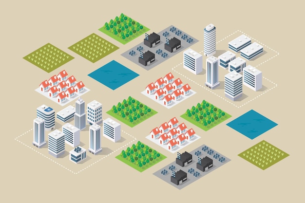 Isometric building cityscape zoning