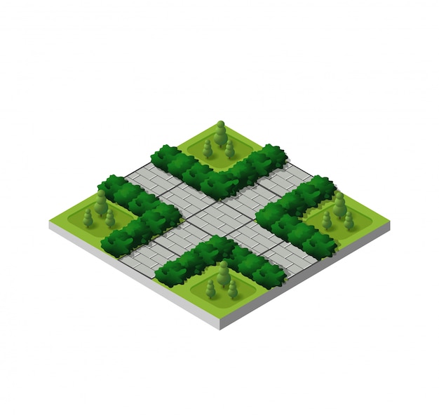 Isometric buildings city park