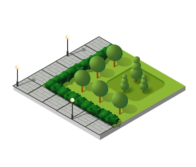 Isometric buildings city park