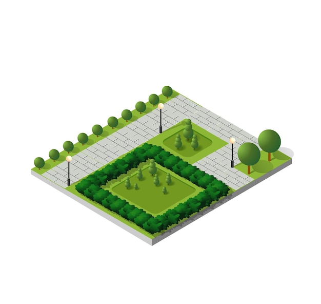 Isometric buildings city park