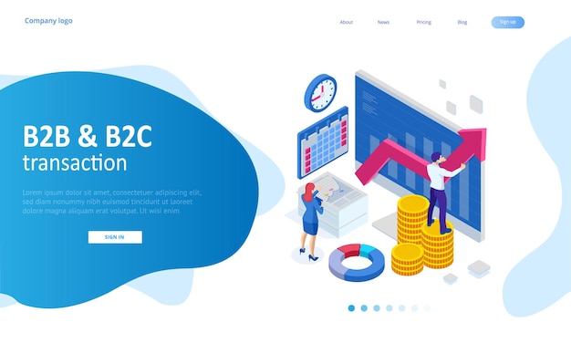 Isometric Business to Business Marketing B2B Solution business marketing concept Online business Partnership and Agreement