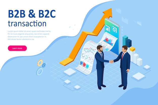 Isometric Business to Business Marketing B2B Solution business marketing concept Online business Partnership and Agreement