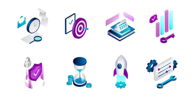 Isometric Business Icons Set isolated on white