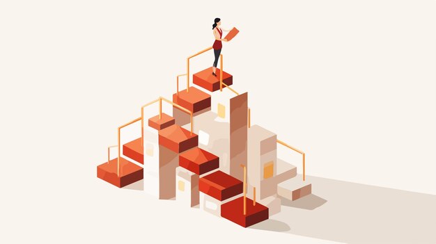 Isometric Business Woman Climbing Stairs 3D Vector Concept