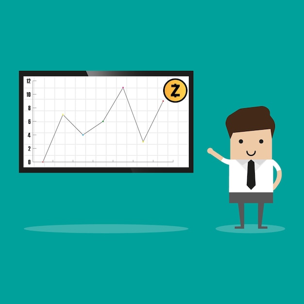 Isometric Businessman analyzing a zashcoin analytics intelligence dashboard operations zashcoin data statistics charts