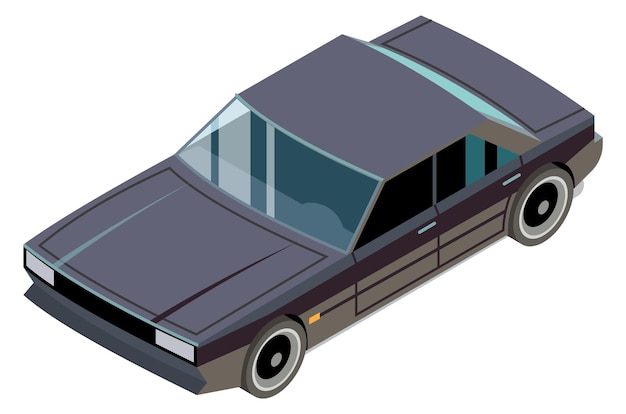 Isometric car front view Black retro transport