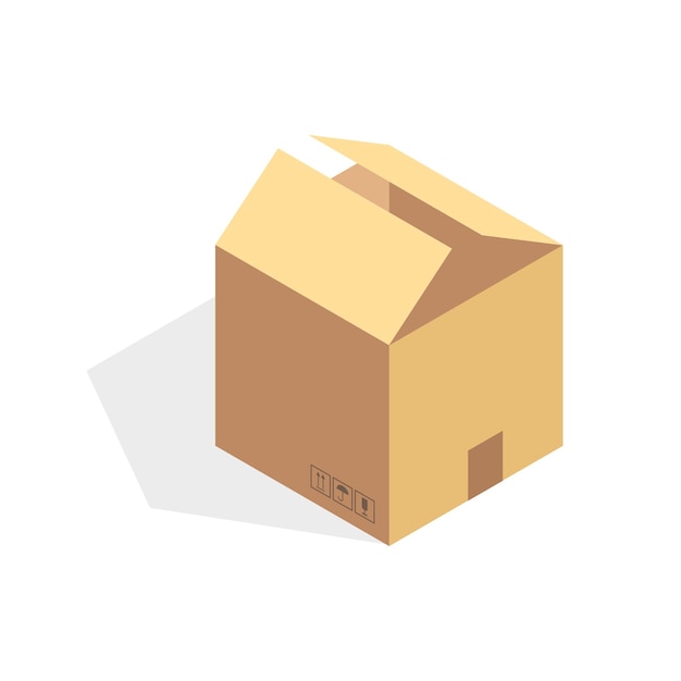 Isometric cardboard icon. Cartoon package box vector illustration.