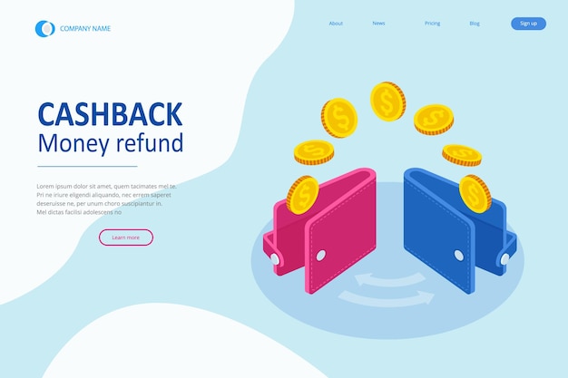 Isometric Cashback and Saving Money Concept Money Refund Digital Payment or Online Cashback Service Electronic invoice