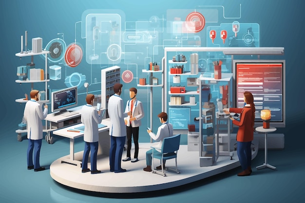 Isometric chemical laboratory concept molecular biology technics laboratory in a laboratory