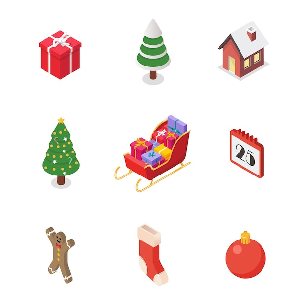 Isometric christmas icons collection. Vector illustration