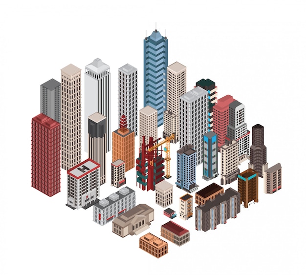 Isometric city buildings