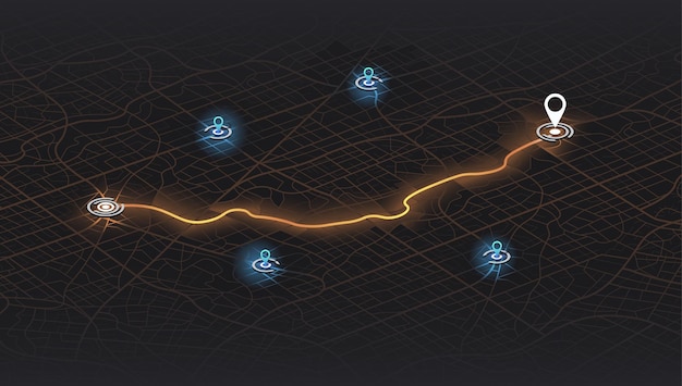 Vector isometric city map route location symbols and navigational system mark vector illustration isolated