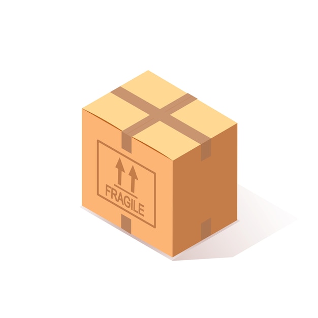  isometric closed carton, cardboard box  on white background. Transportation package in store, distibution concept.   