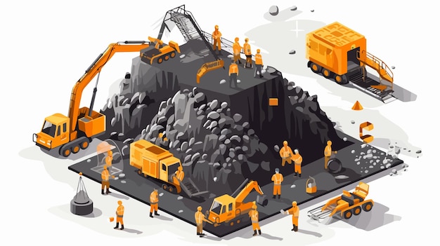 Isometric Coal Industry Workers Mine