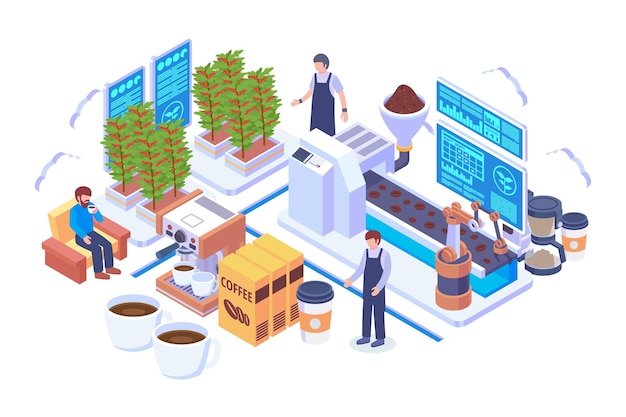 Isometric coffee production vector concept