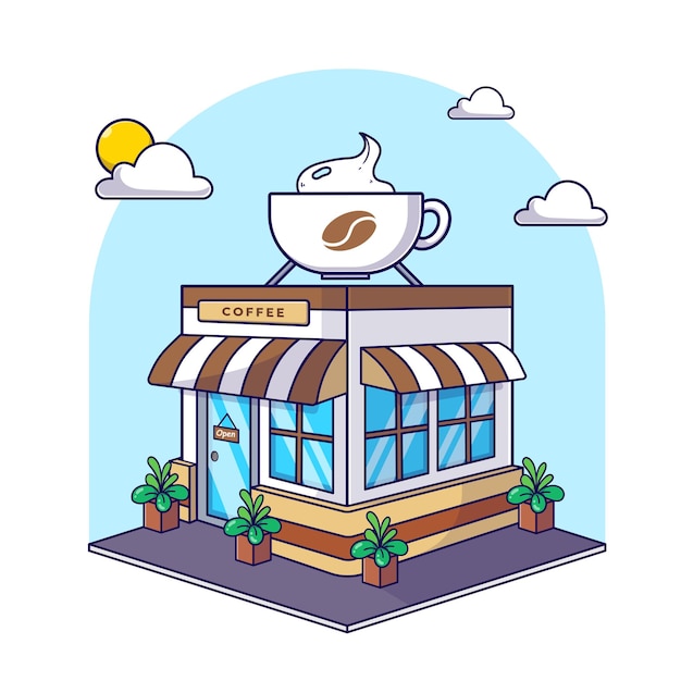 Isometric Coffee Shop building icon, 3d icon illustration vector landmark flat design isolated