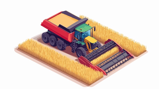 Vector isometric combine harvester illustration in agriculture field