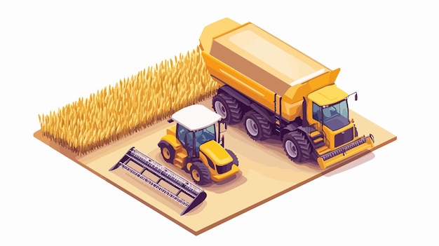 Vector isometric combine harvester illustration in agriculture field