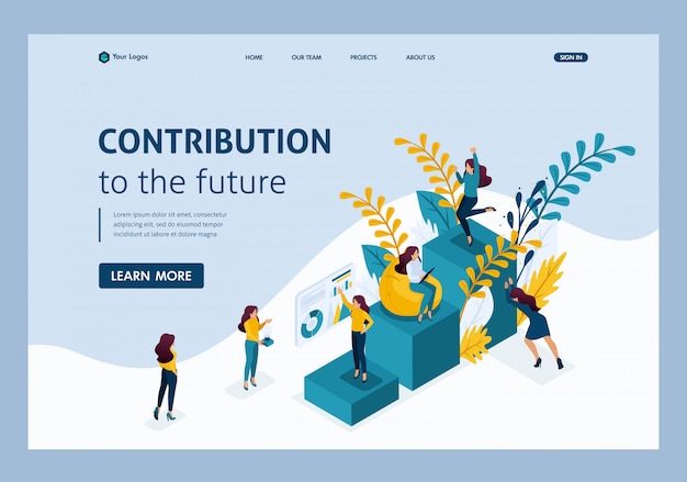 Isometric concept achievement of the goal, moving up the career ladder, self-education contribution to future. Website Template Landing page