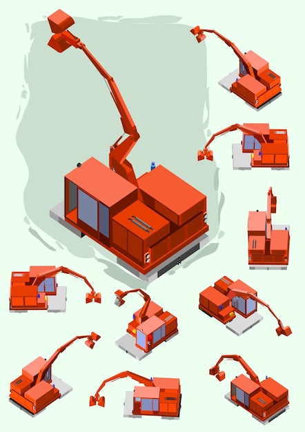 Isometric construction machinery and transportation vector