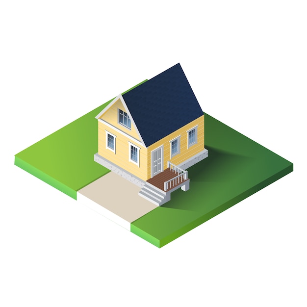 Isometric country house on green ground.