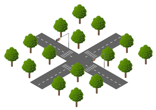 Isometric crossroads city map environmental infographic set graphic