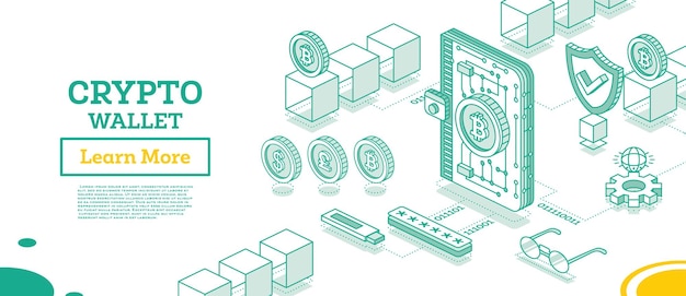 Isometric Crypto Wallet Connected to Blockchain Cryptocurrency Industry Outline Concept of Blockchain Technology with Cubes