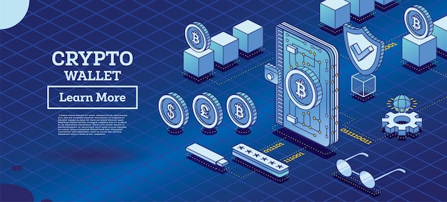 Isometric Crypto Wallet Connected to Blockchain Cryptocurrency Industry Outline Concept of Blockchain Technology with Cubes