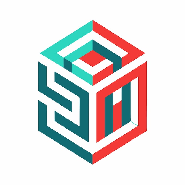 Vector isometric cube with geometric lines and bold modern typography