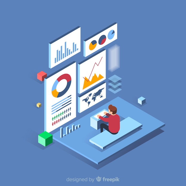 Isometric data visualization concept background