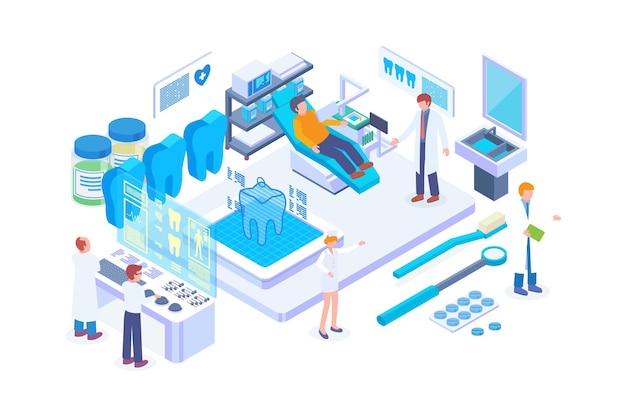 Isometric dental technology vector concept