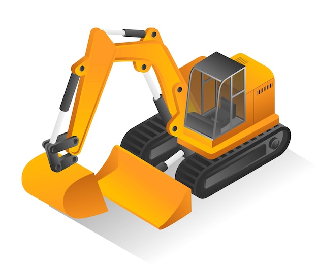 Isometric design concept illustration beko excavator heavy equipment