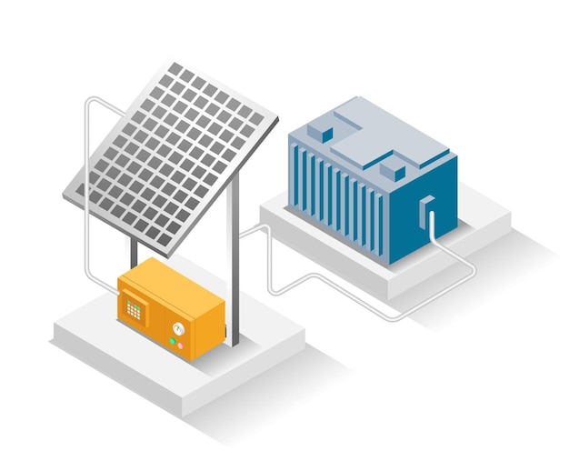 Isometric design concept illustration solar panel energy storage