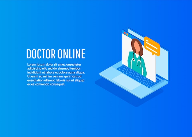 Vector isometric doctor online concept