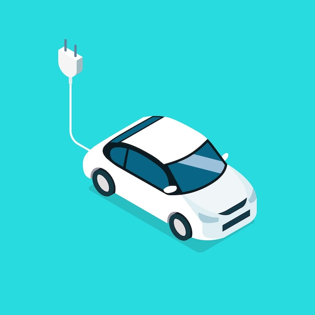 Isometric electric car EV car. vector illustration