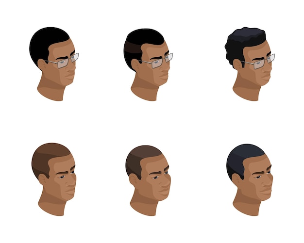 Isometric emotions of men 3d businessmen Expression of face hairstyle Qualitative isometry