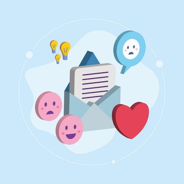 Isometric envelope emojis and heart