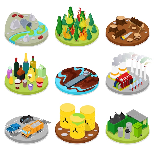 Isometric Environmental Pollution Set