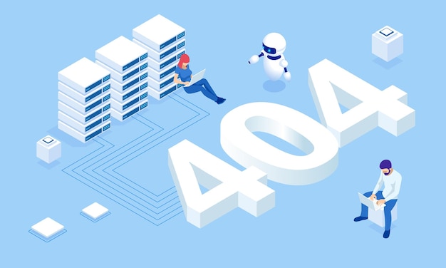 Isometric error 404 page layout vector design The page you requested could not be found Website 404 page creative concept Website under construction page