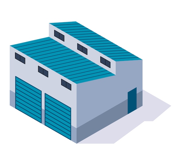 Isometric factory Concept of industrial plant Industrial bulding 3d isolated icon Architecture of manufacture house