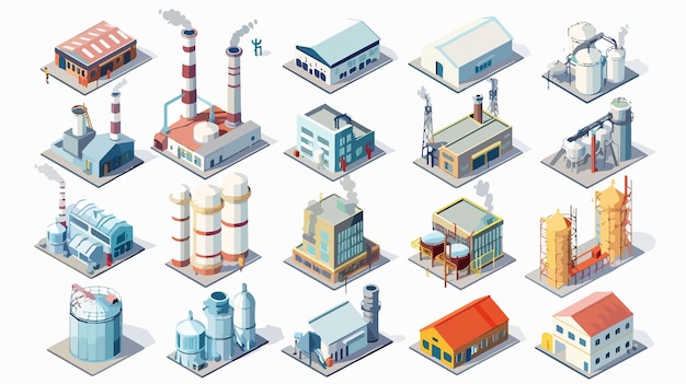 Vector isometric factory industrial product icon set