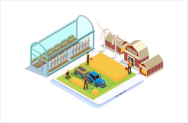 Isometric Farming Technology Monitoring Illustration